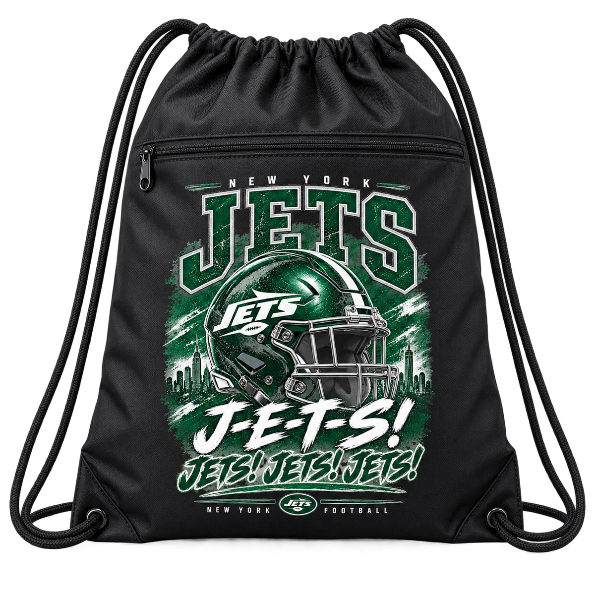 New York Jets Zip-Pocket Drawstring Bag in Black