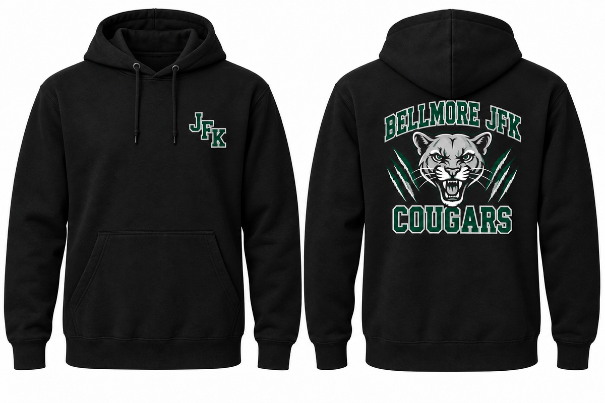 BELLMORE JFK COUGARS black hoodie front and back