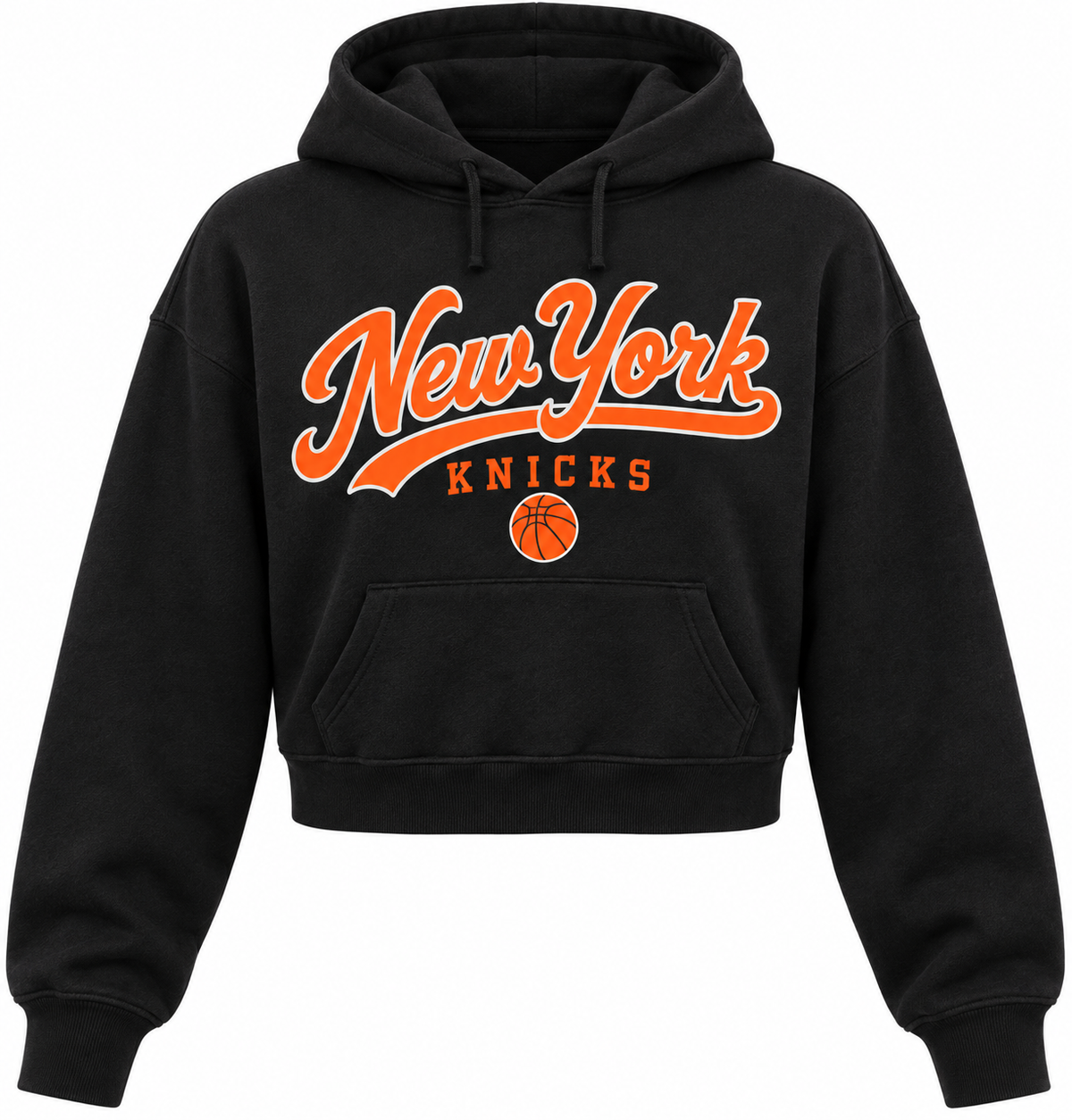 New York Knicks City Script Women's Cropped Hoodie in Black