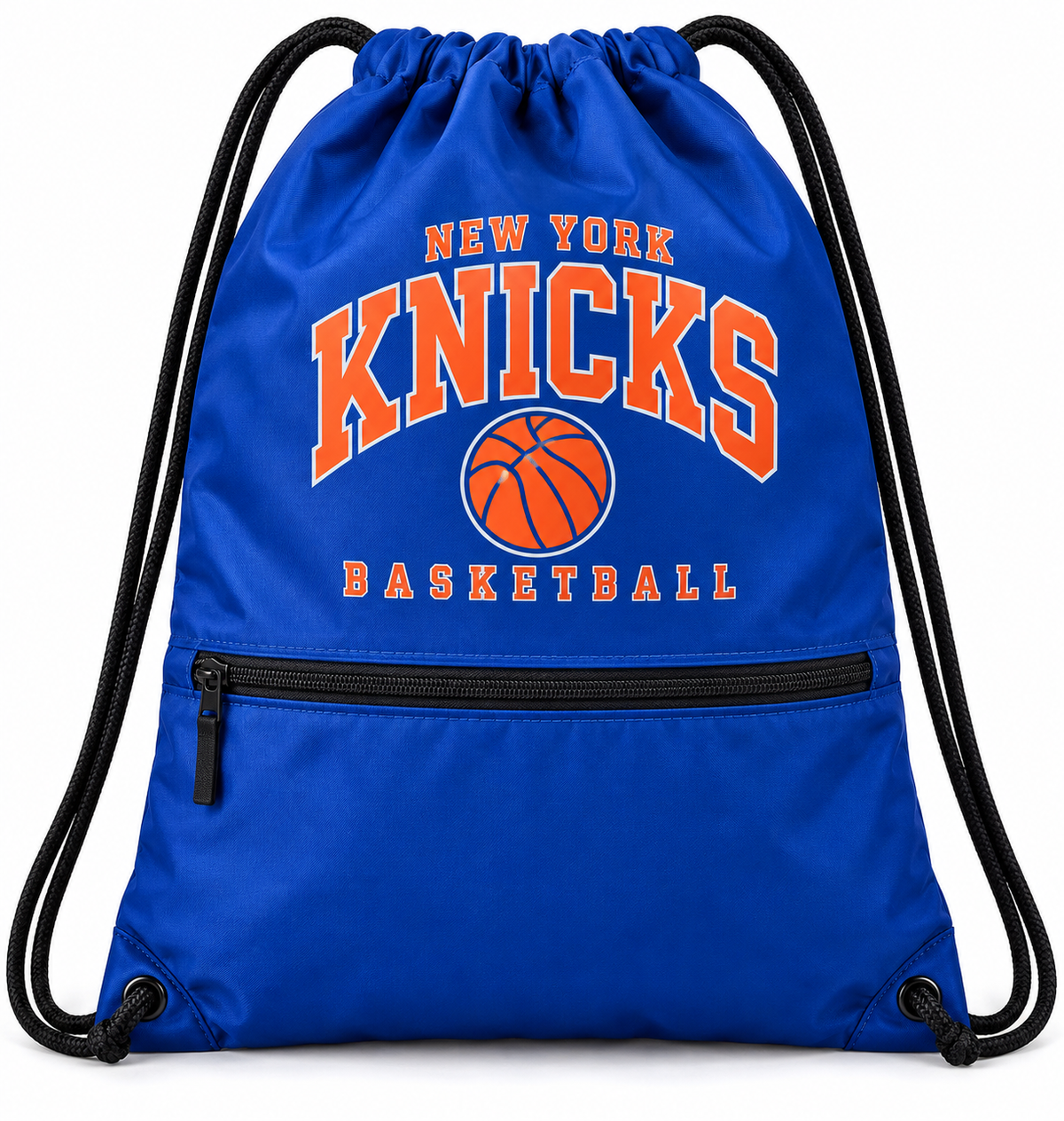 New York Knicks Varsity Court Zip-Pocket Drawstring Bag in Royal Blue