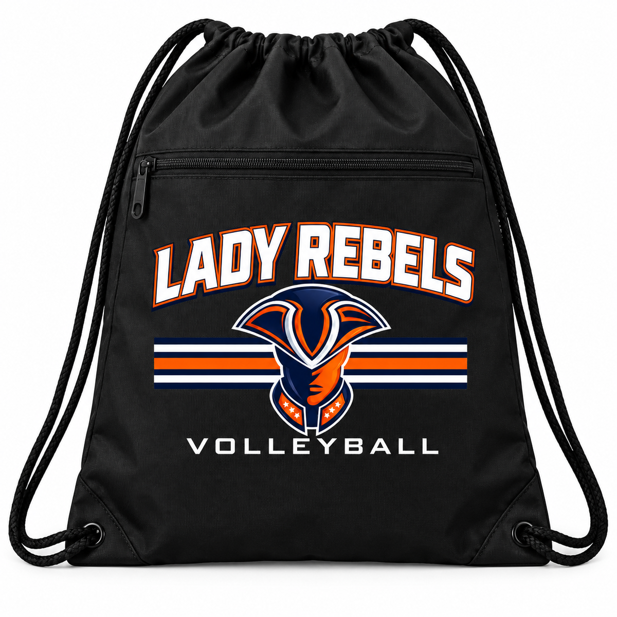 Lady Rebels Volleyball Mascot Zip-Pocket Drawstring Bag front design