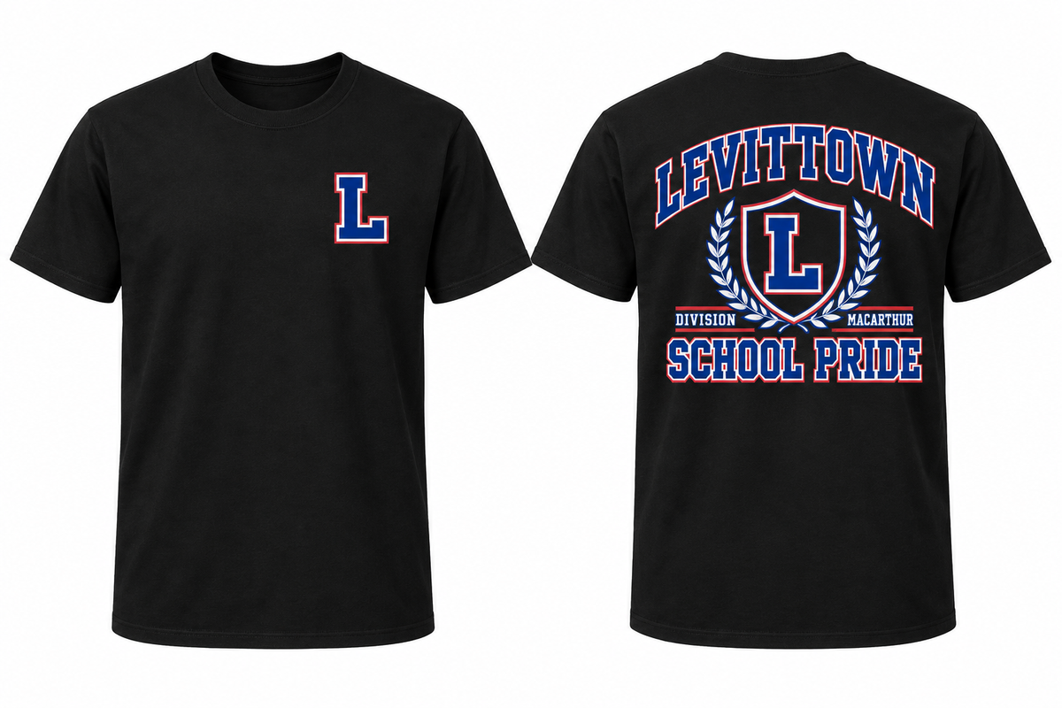 LEVITTOWN SCHOOL PRIDE black tee front and back