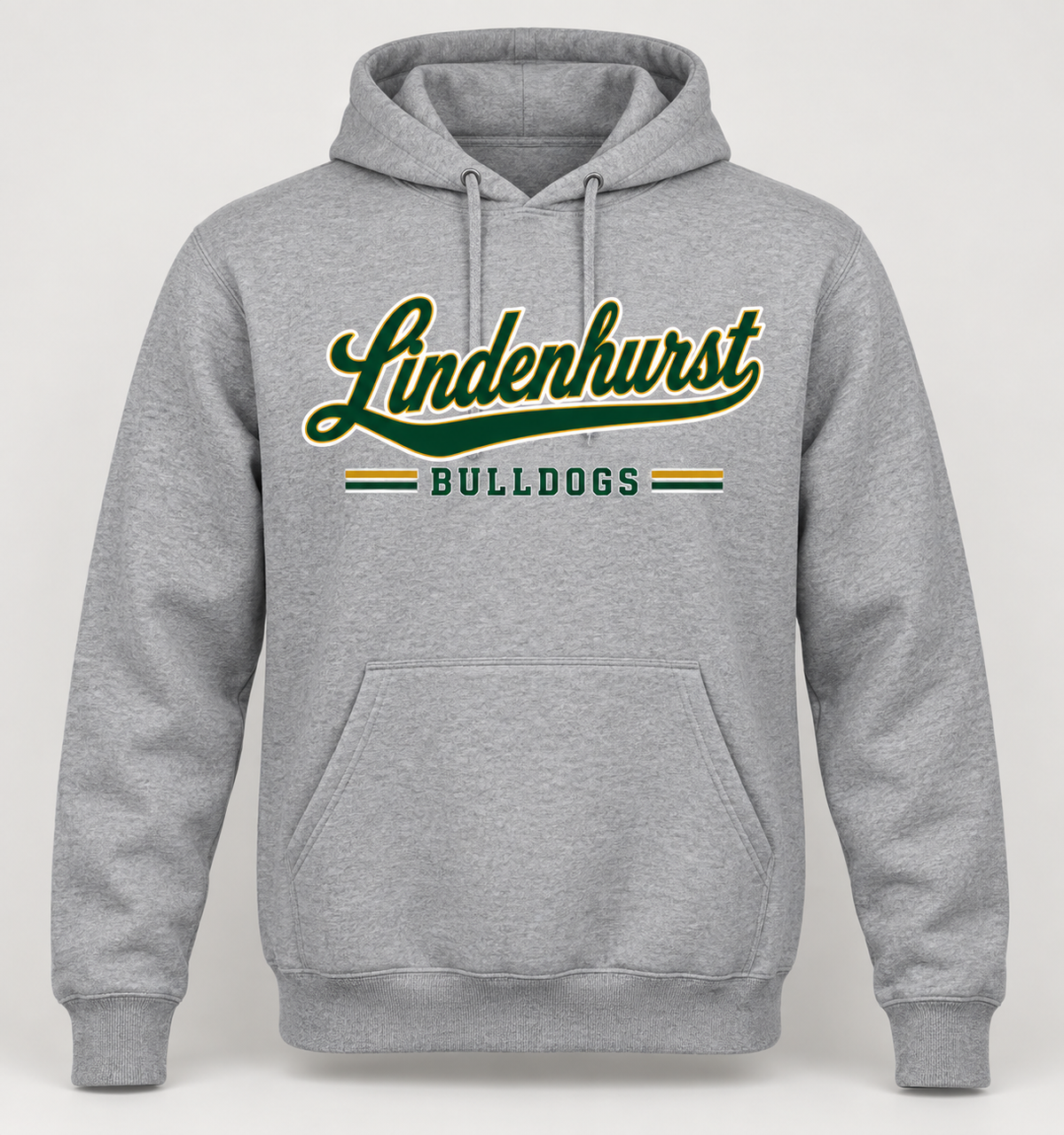 Lindenhurst Bulldogs Heritage Script Pullover Hoodie in Heather Gray — front view