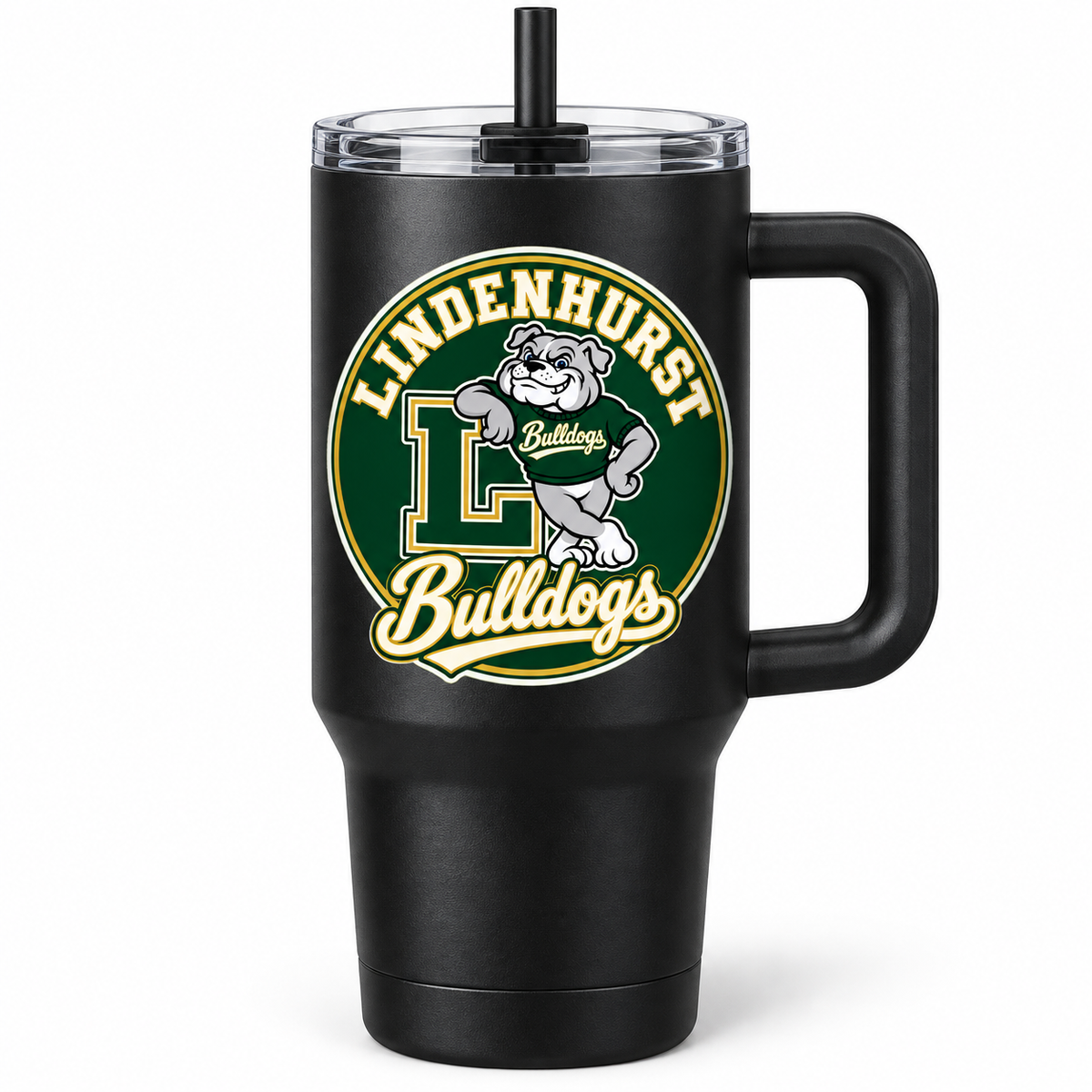 Lindenhurst Bulldogs Circle 40 oz Handled Tumbler Black
