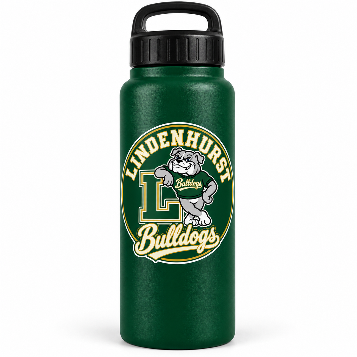Lindenhurst Bulldogs Circle Water Bottle Forest Green