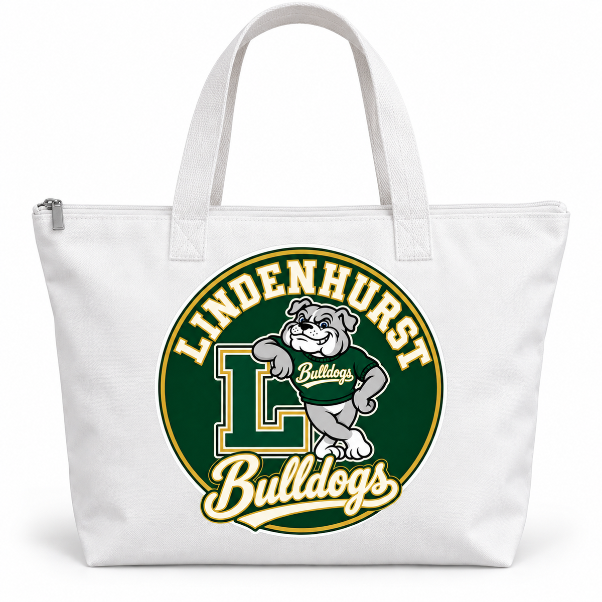 Lindenhurst Bulldogs Circle Zip Tote White