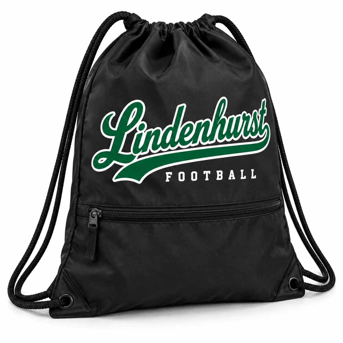 Lindenhurst Football Heritage Script Zip Drawstring Bag in Black