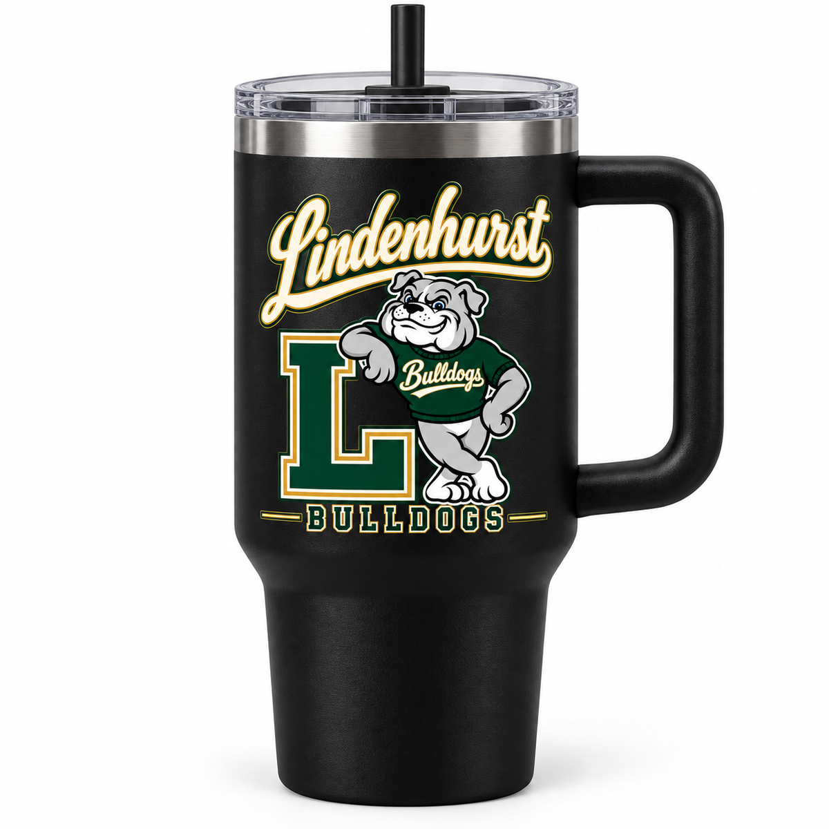 Lindenhurst Bulldogs Heritage 40 oz Handled Tumbler Black