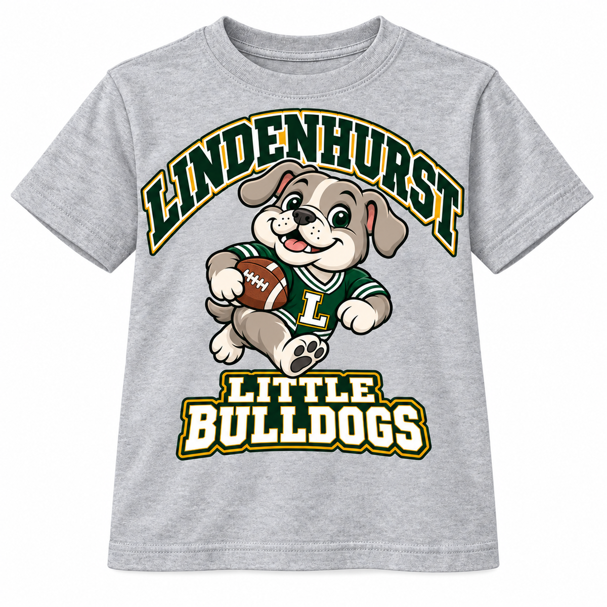 Lindenhurst Little Bulldogs Touchdown Pup youth T-Shirt in Heather Gray, front view