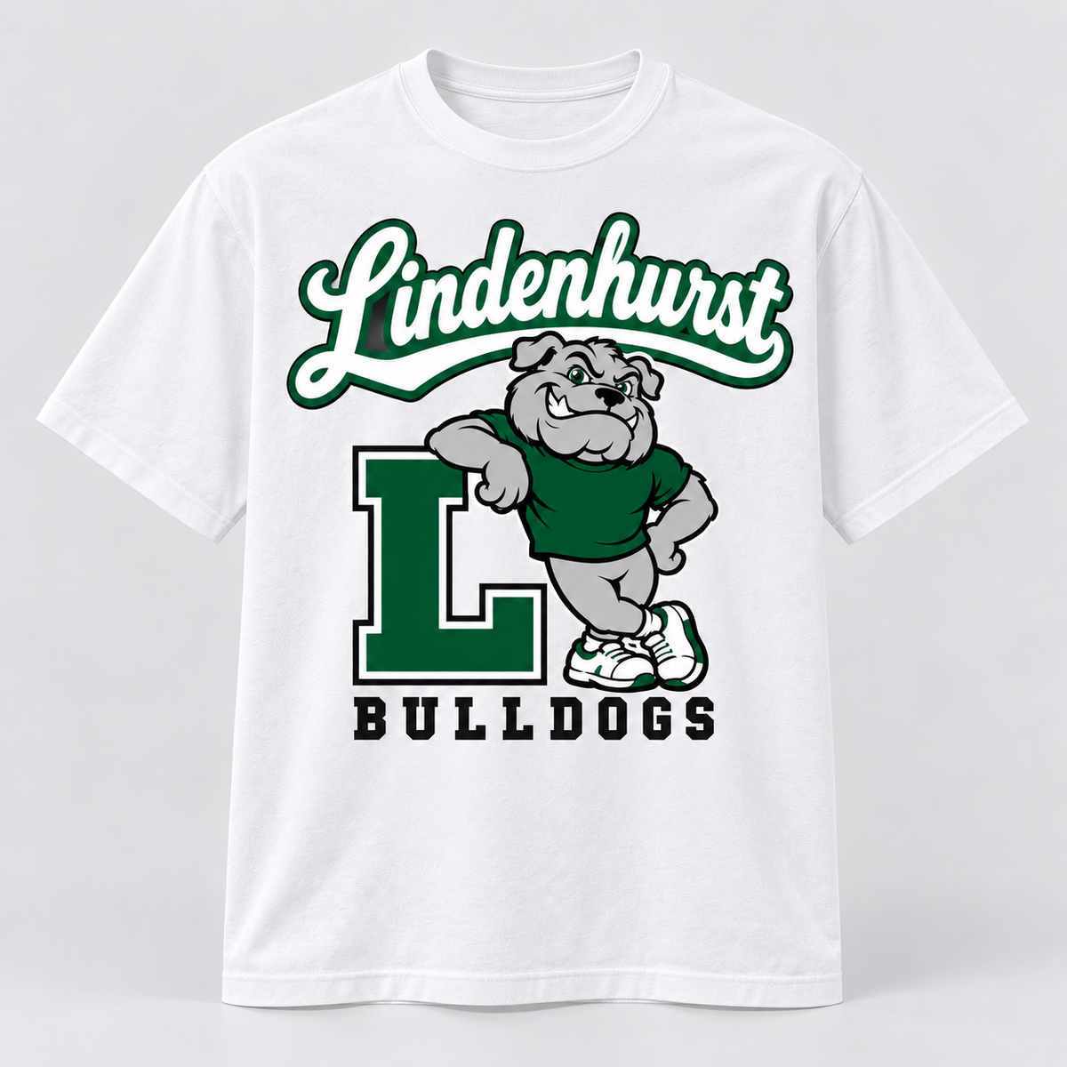 Lindenhurst Retro Bulldogs Leaning L T-Shirt White