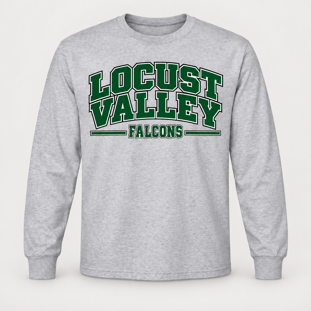 Digital mockup: Sport Grey Locust Valley Heritage Varsity Long Sleeve, front view