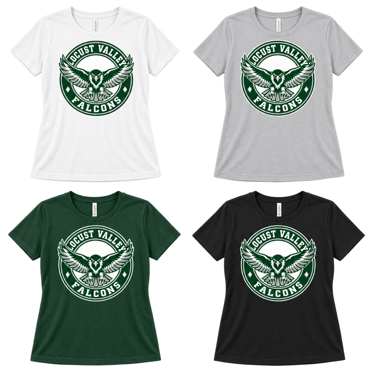 Locust Valley Women's Flight Seal Relaxed Tee: White, Silver, Forest, Black; front DTF print