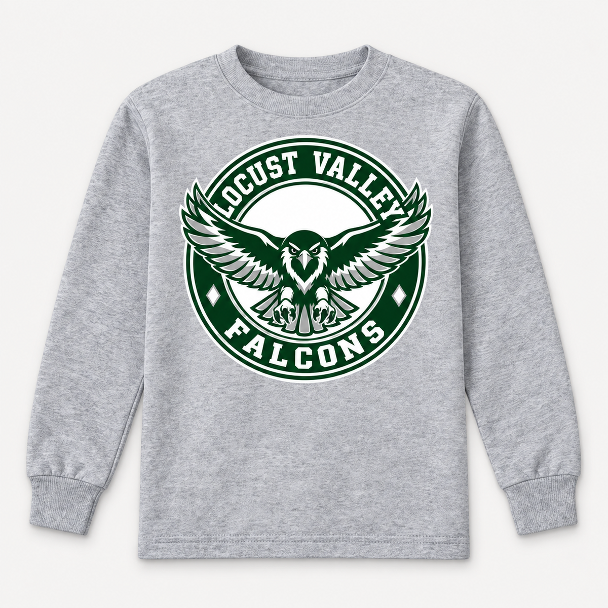 Digital mockup: Sport Grey Locust Valley Youth Flight Seal Long Sleeve, front view