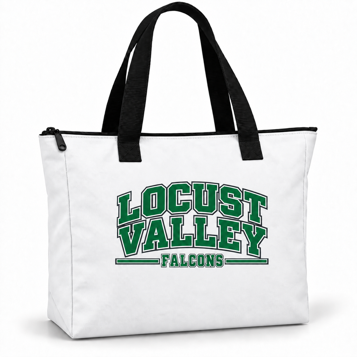 Locust Valley Heritage Varsity zip bag in white — digital mockup