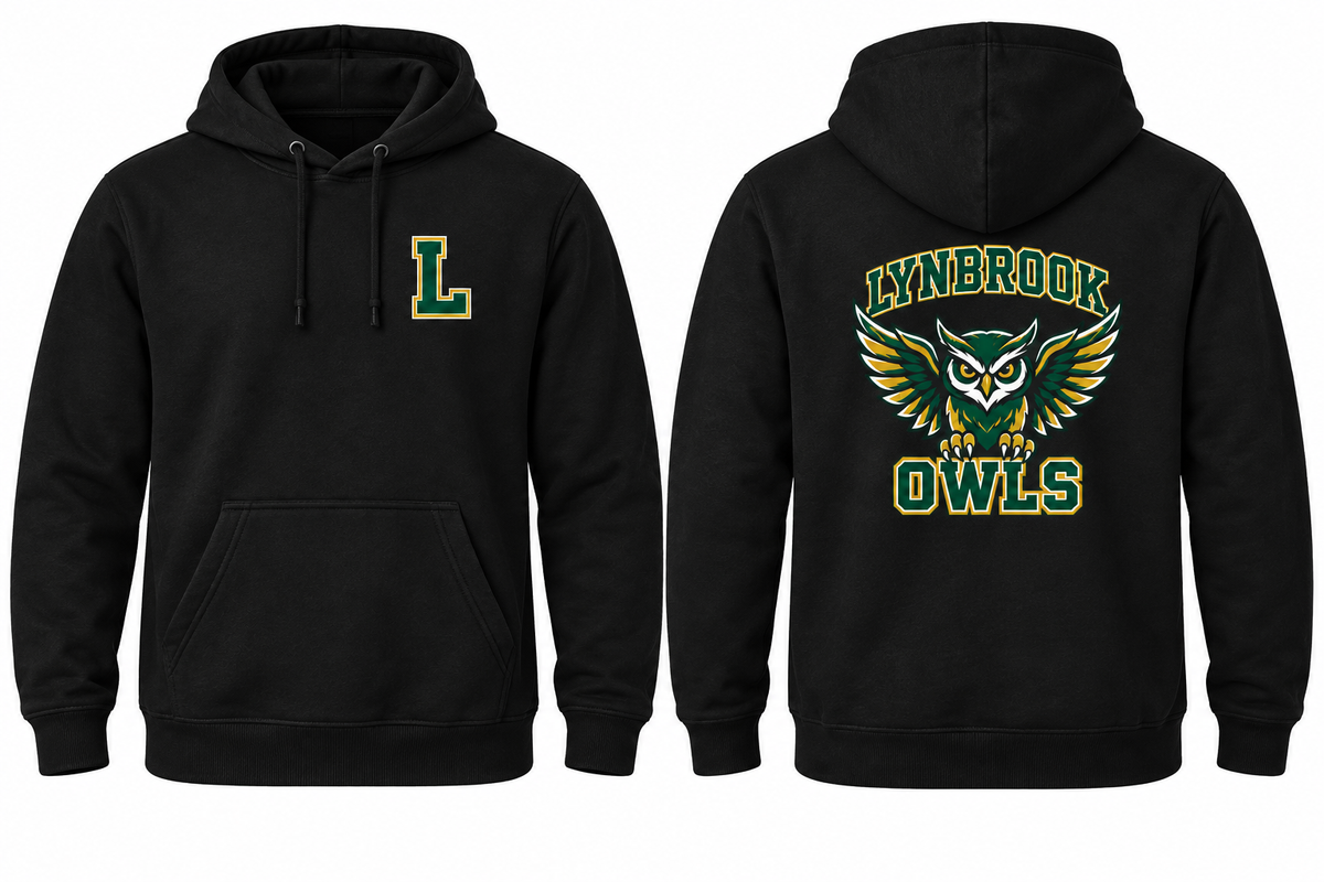 LYNBROOK OWLS black hoodie front and back