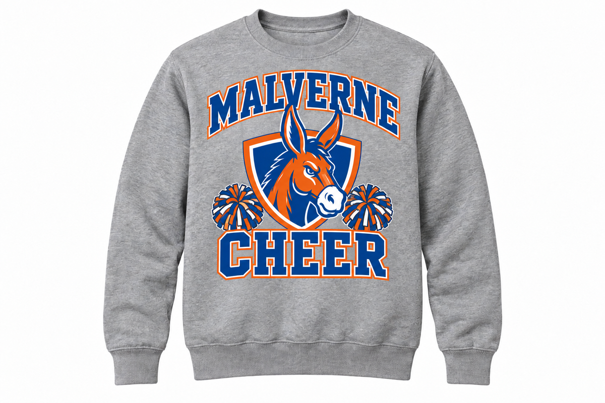Malverne Cheer Youth Crest Crewneck in Heather Gray