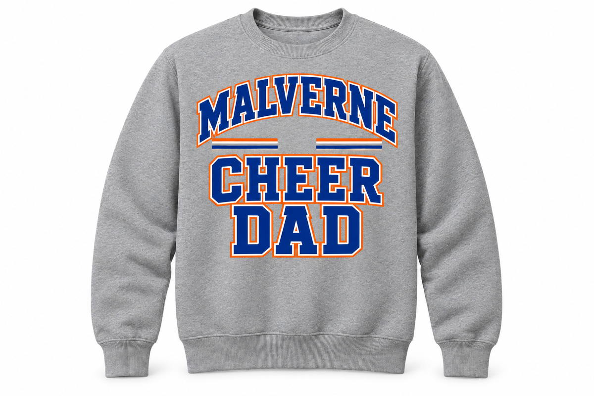 Malverne Cheer Dad Varsity Crewneck in Heather Gray
