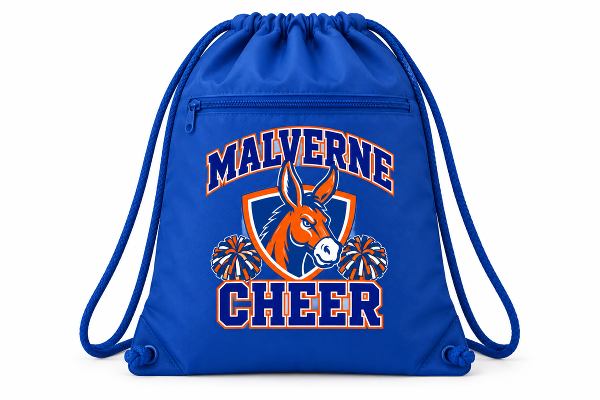 Malverne Cheer Zippered Drawstring Bag in Royal Blue