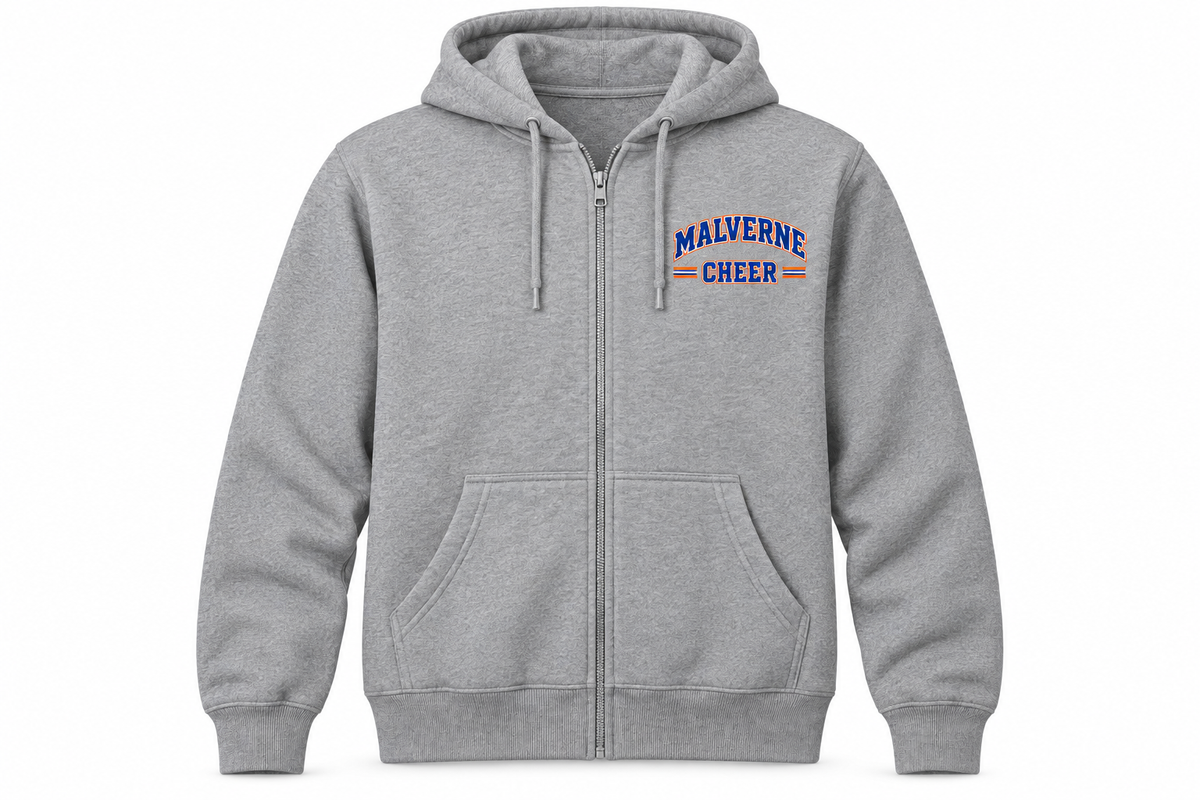 Malverne Cheer Youth Full Zip Hoodie in Heather Gray