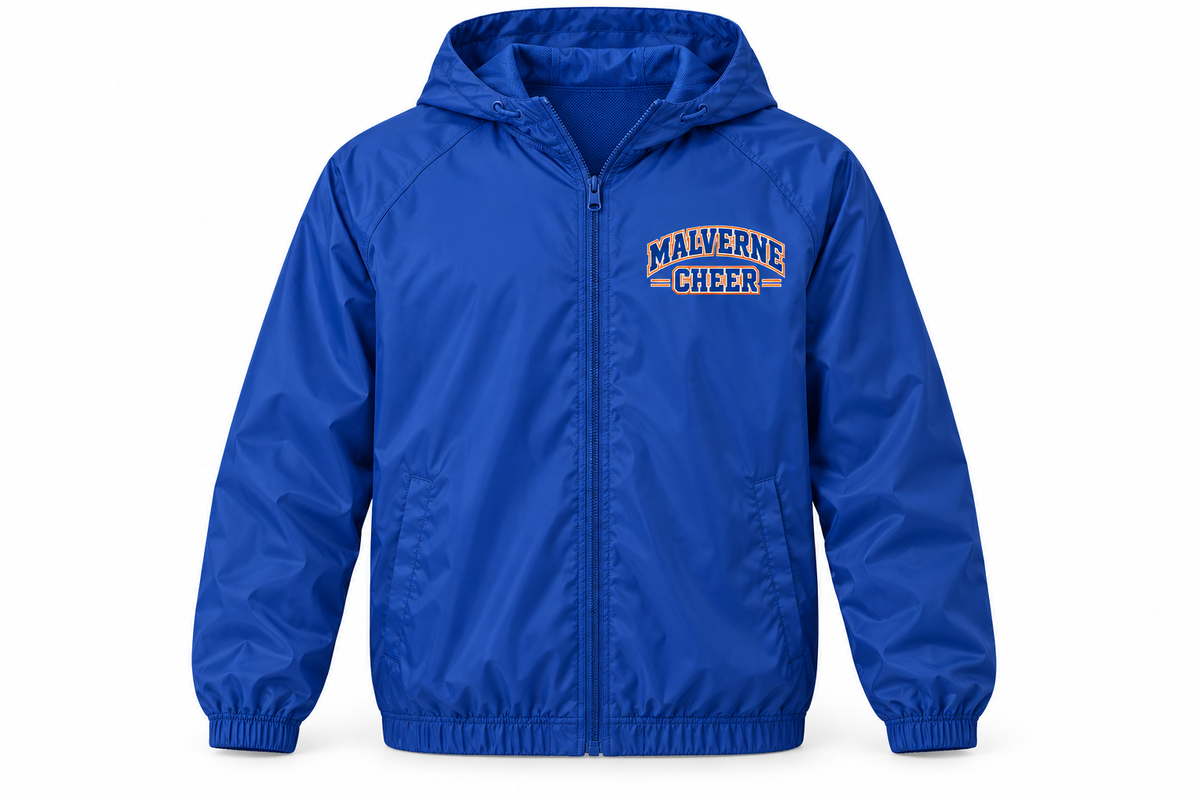 Malverne Cheer Youth Full Zip Windbreaker in Royal Blue
