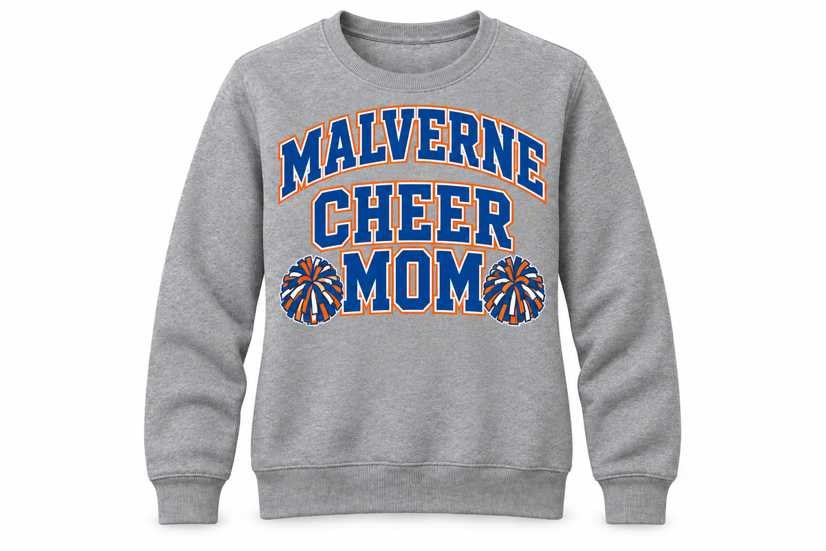 Malverne Cheer Mom Varsity Crewneck in Heather Gray
