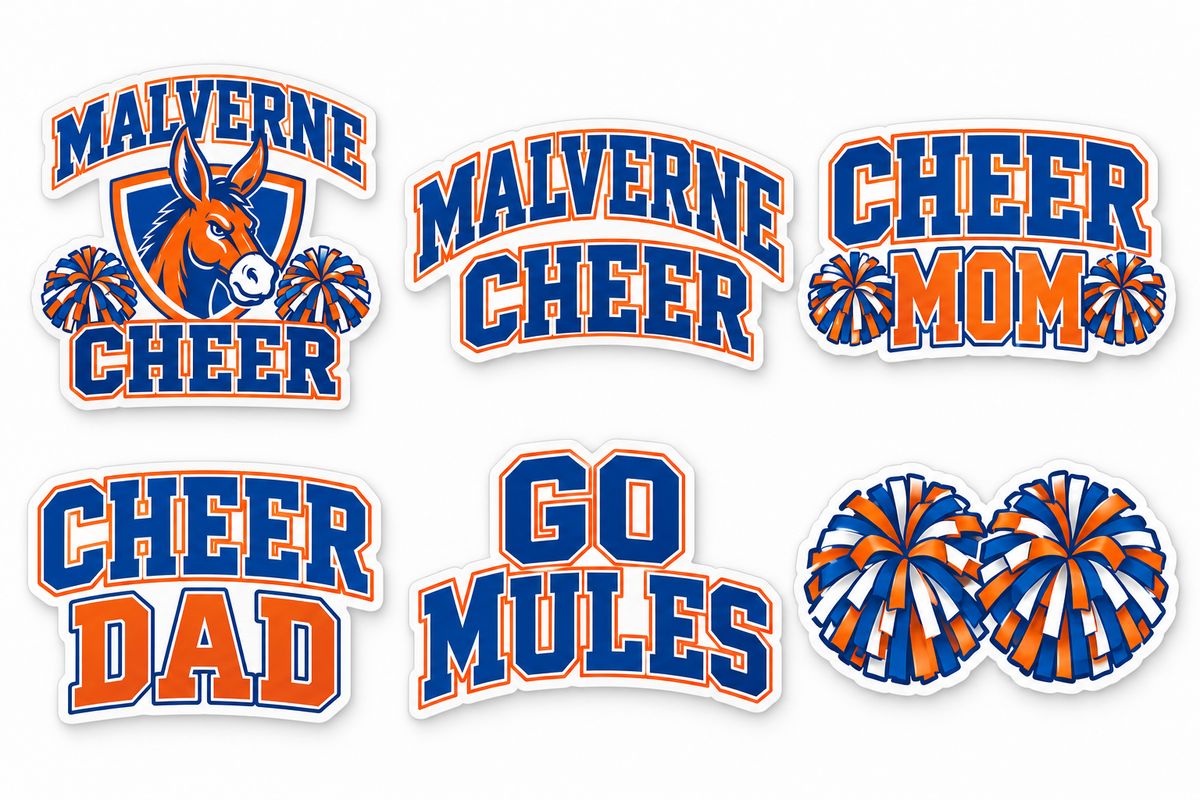 Malverne Cheer Six Piece Sticker Pack in Full Color