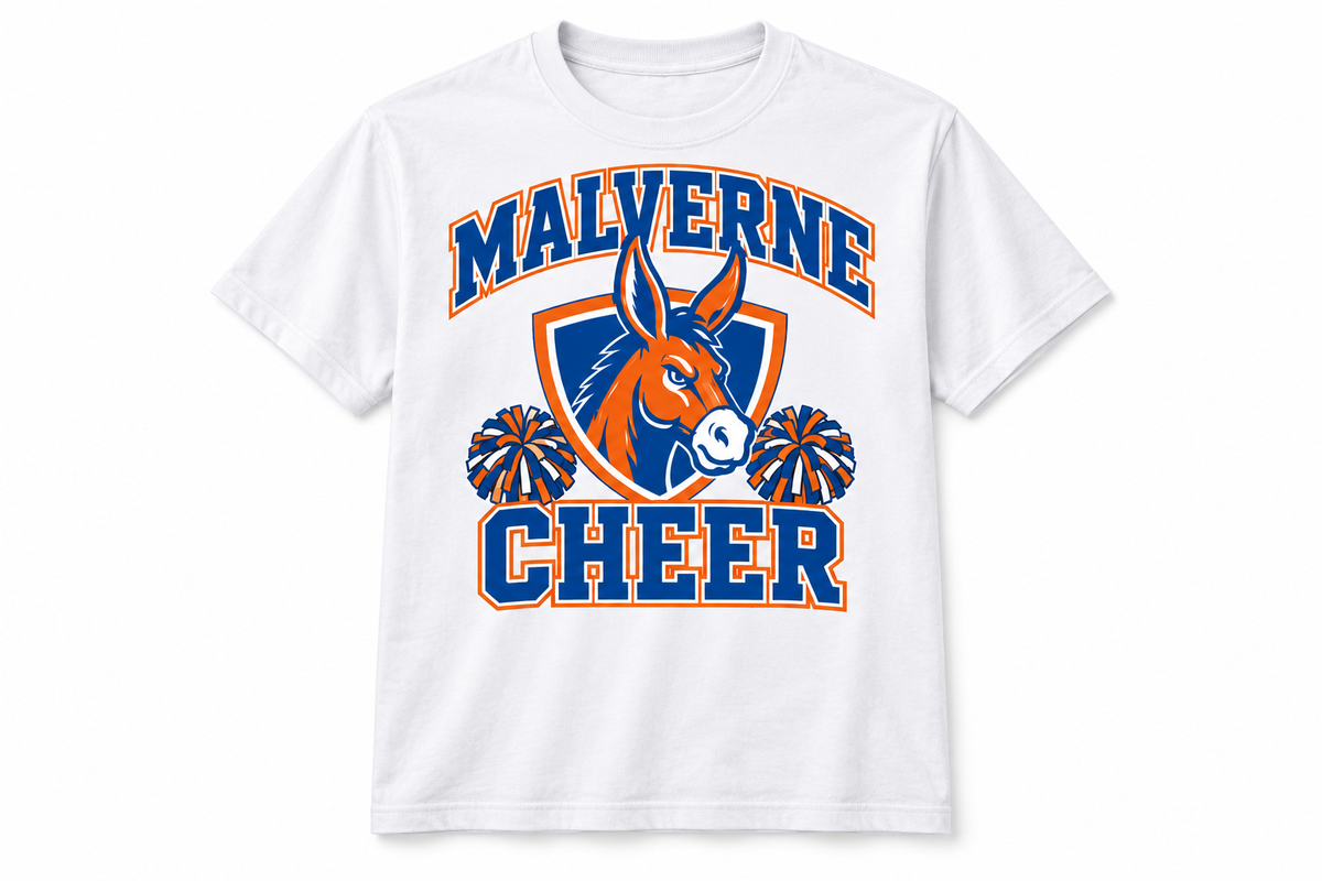 Malverne Cheer Youth Varsity Tee in White