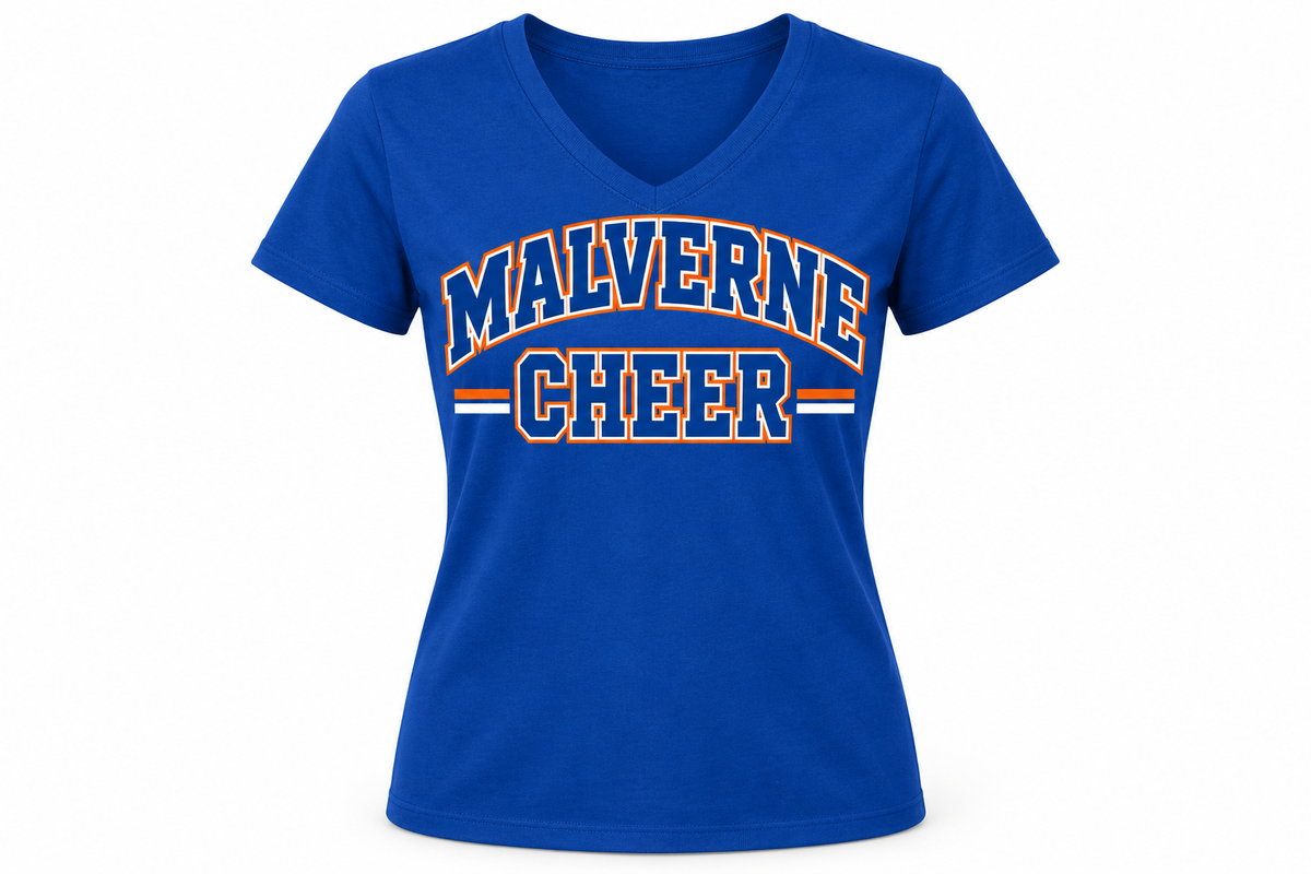 Malverne Cheer Women's V Neck Tee in Royal Blue