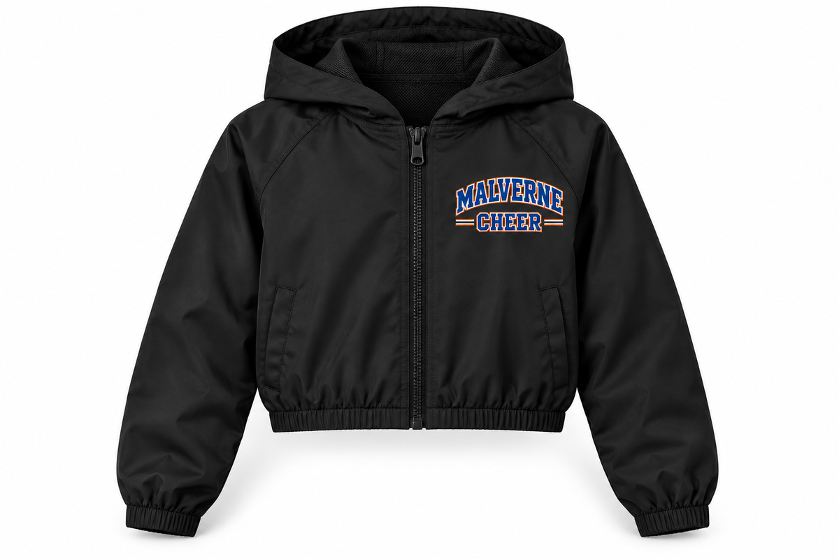 Malverne Cheer Youth Crop Windbreaker in Black
