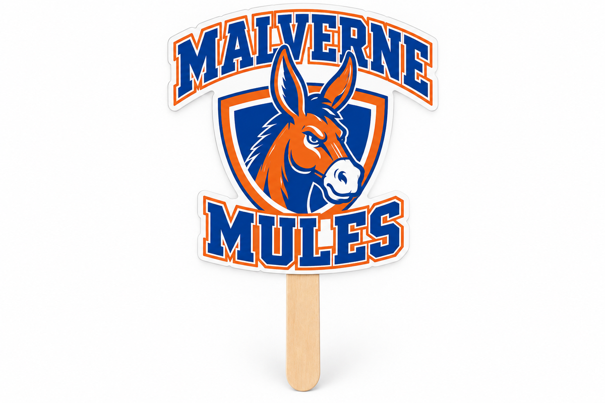 Malverne Mules Mule Handheld Fan in Full Color with collegiate mule crest