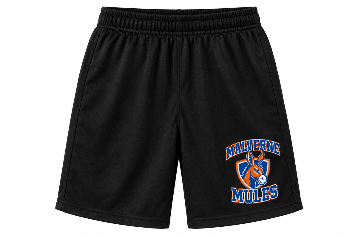 Malverne Mules Youth Athletic Shorts in Black with collegiate mule crest