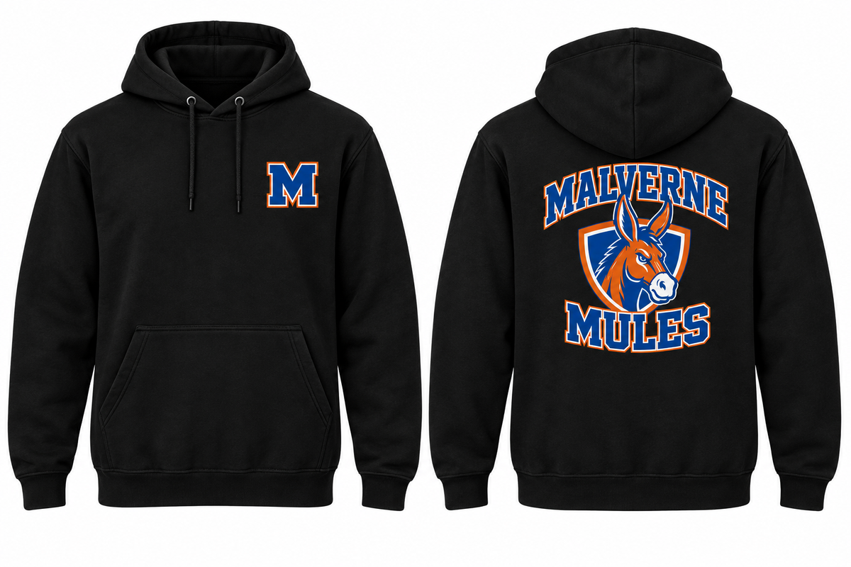 MALVERNE MULES black hoodie front and back