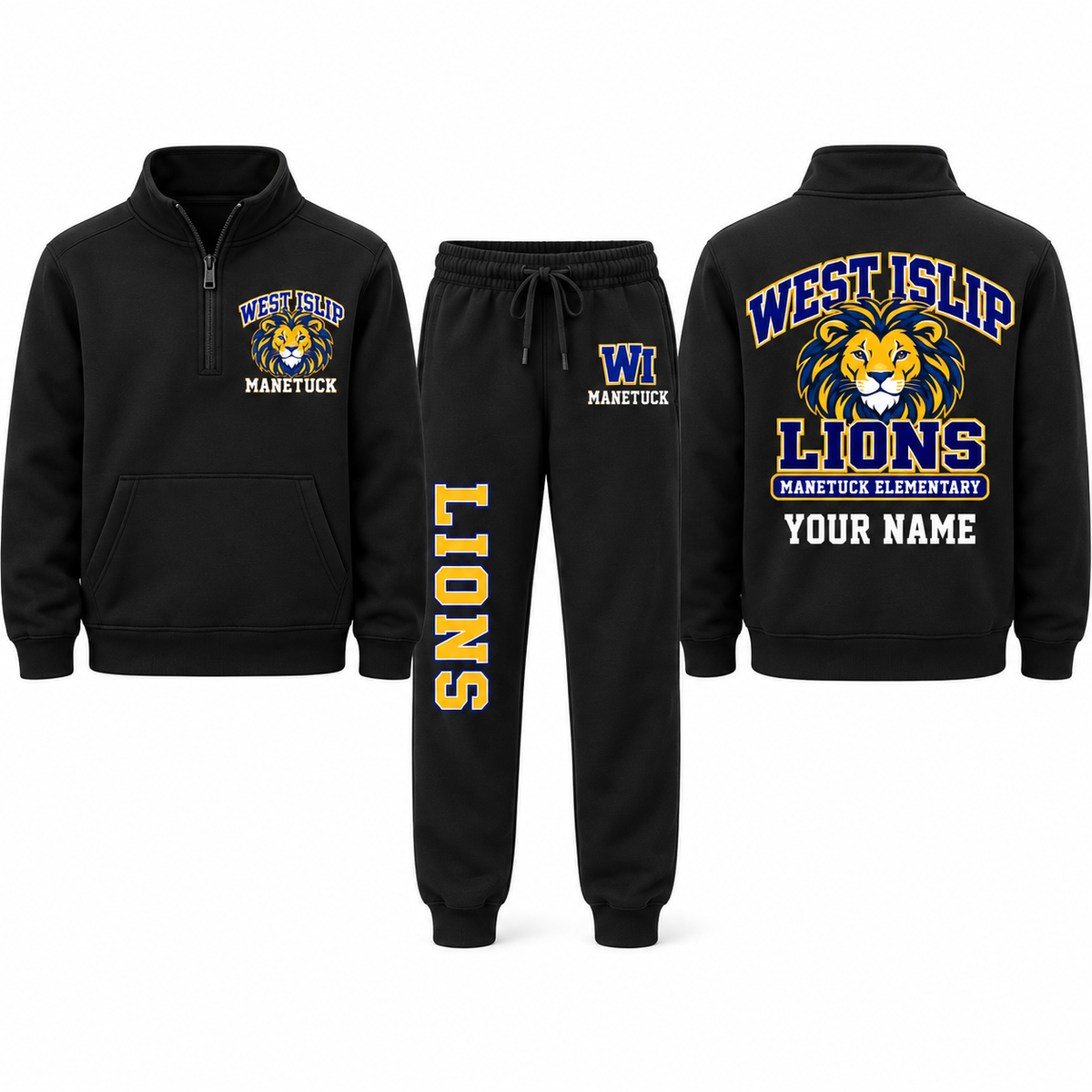 Manetuck Lions Youth Black Quarter-Zip & Jogger Set
