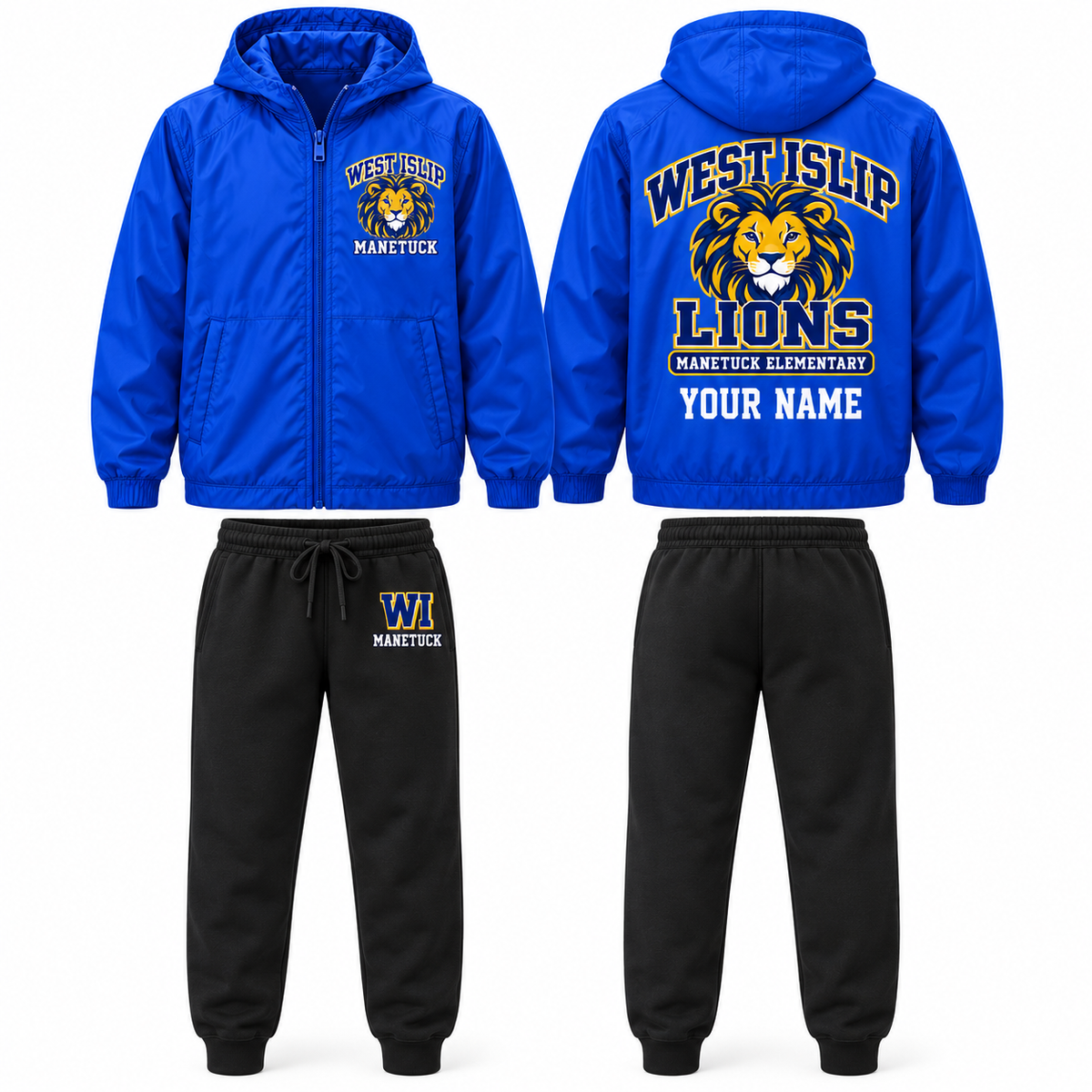 Manetuck Lions Youth Royal Full-Zip Jacket & Black Jogger Set