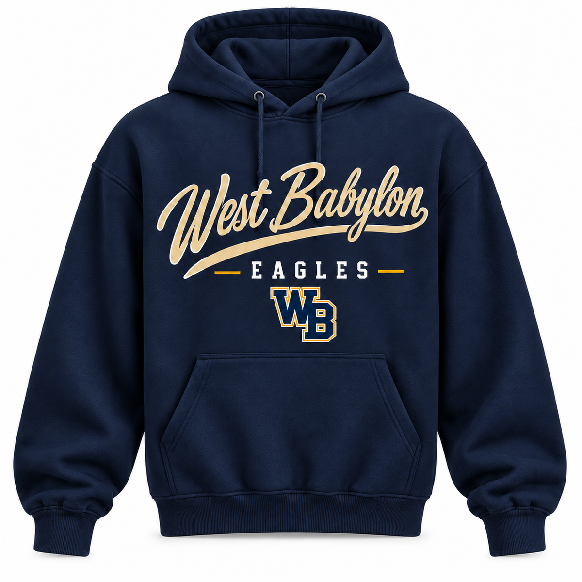 West Babylon Eagles Men's Heritage Script Hoodie - Navy front
