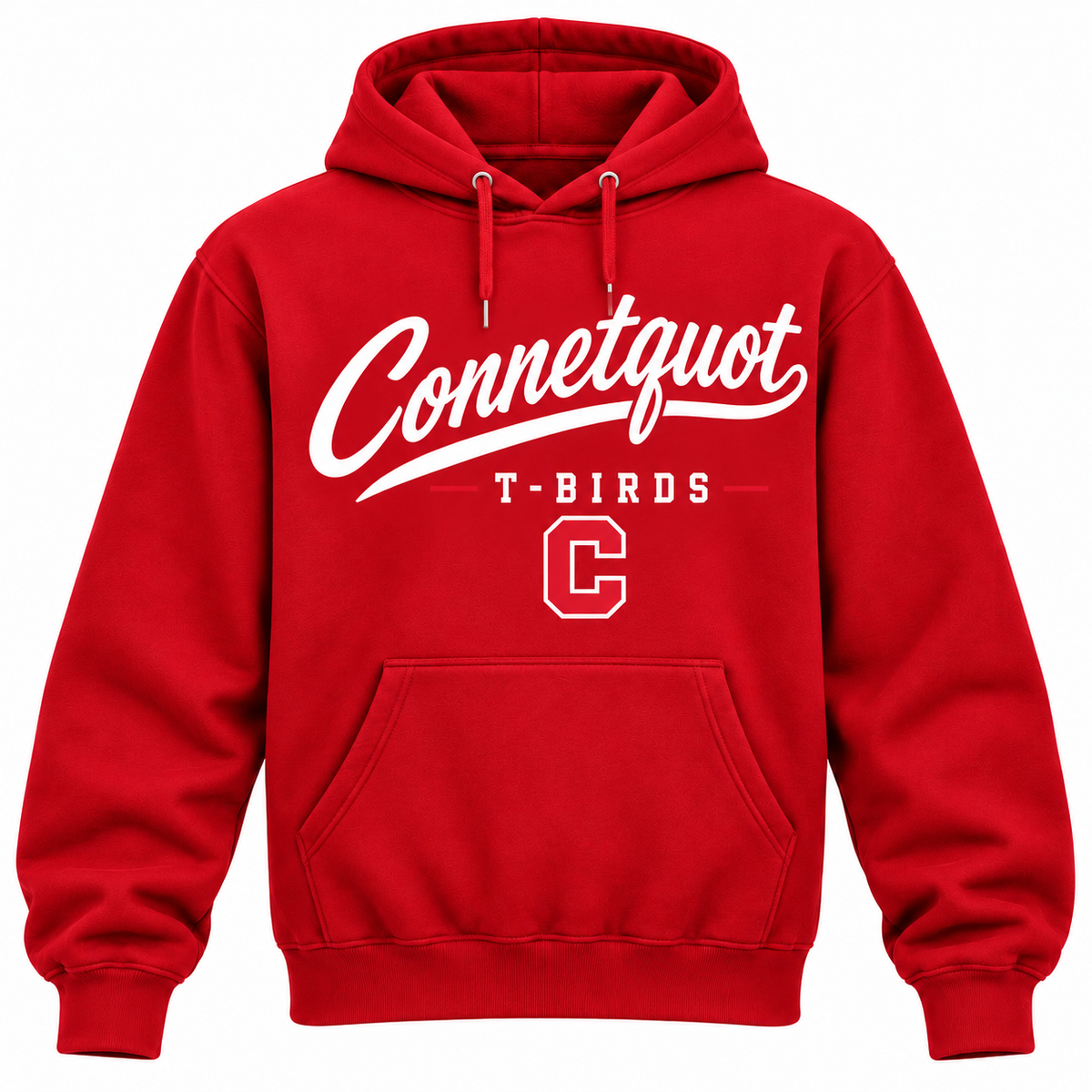 Connetquot T-Birds Men's Heritage Script Hoodie - Red front