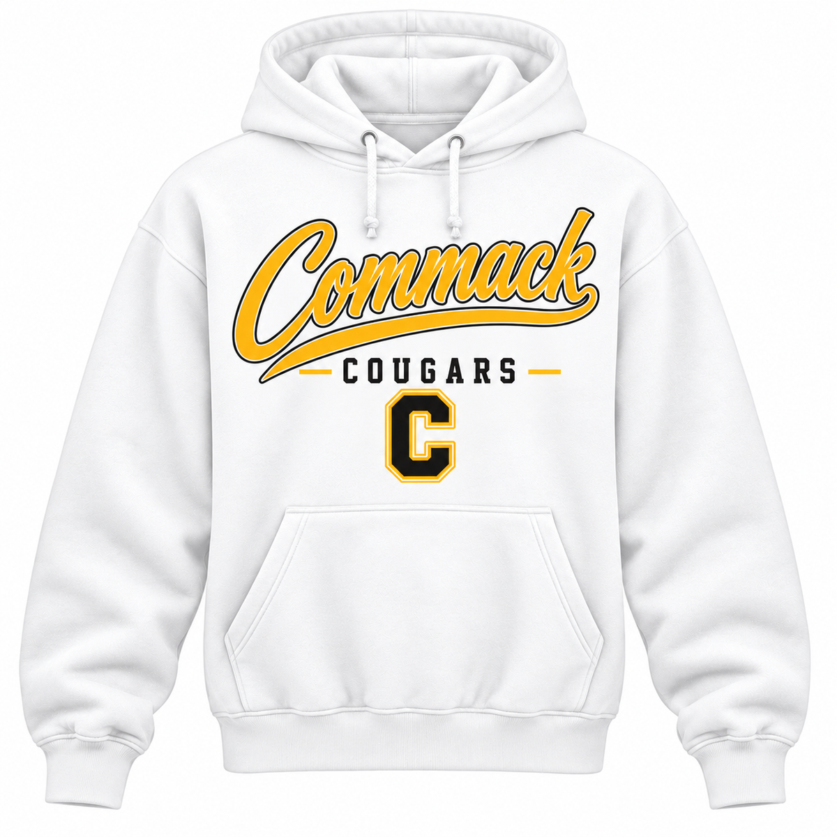 Commack Cougars Men's Heritage Script Hoodie - White front
