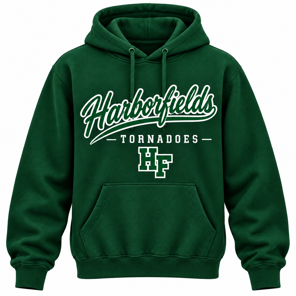 Harborfields Tornadoes Men's Heritage Script Hoodie - Forest Green front