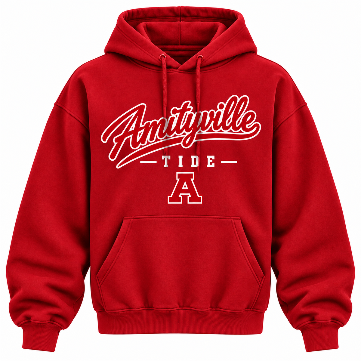 Amityville Tide Men's Heritage Script Hoodie - Red front