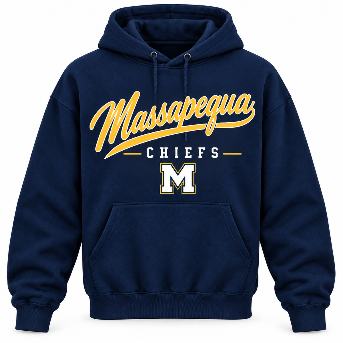 Massapequa Chiefs Men's Heritage Script Hoodie - Navy front