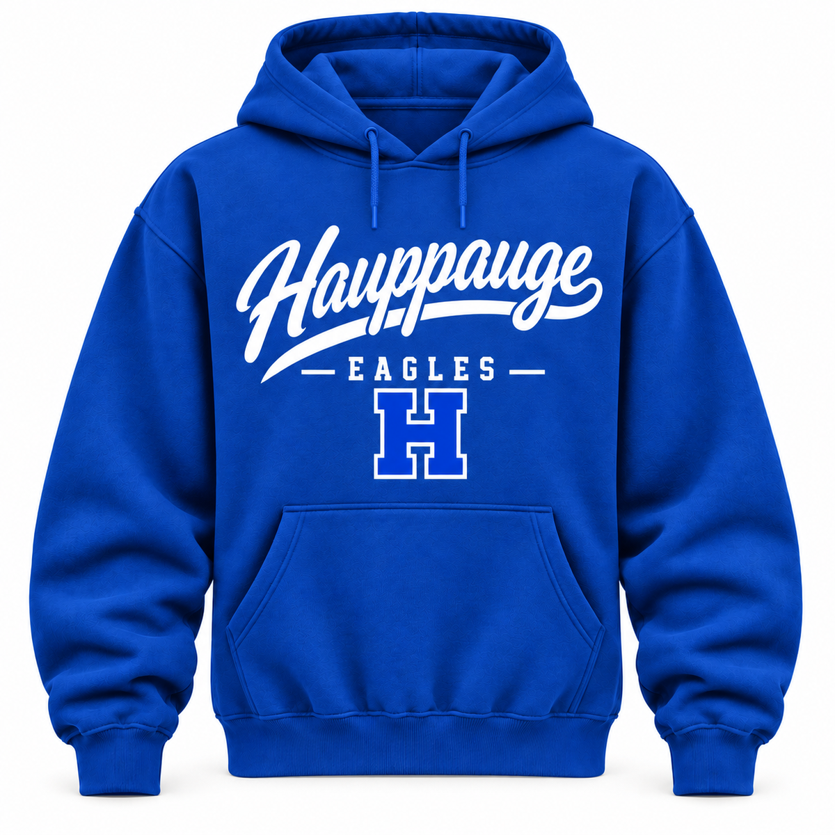 Hauppauge Eagles Men's Heritage Script Hoodie - Royal Blue front