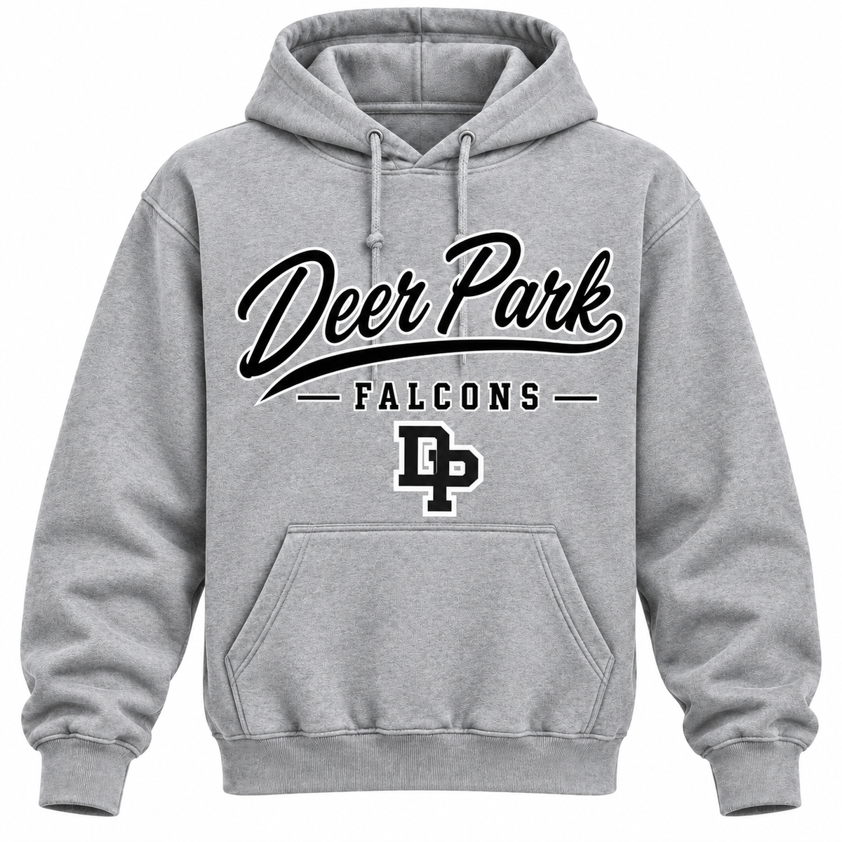Deer Park Falcons Men's Heritage Script Hoodie - Heather Gray front