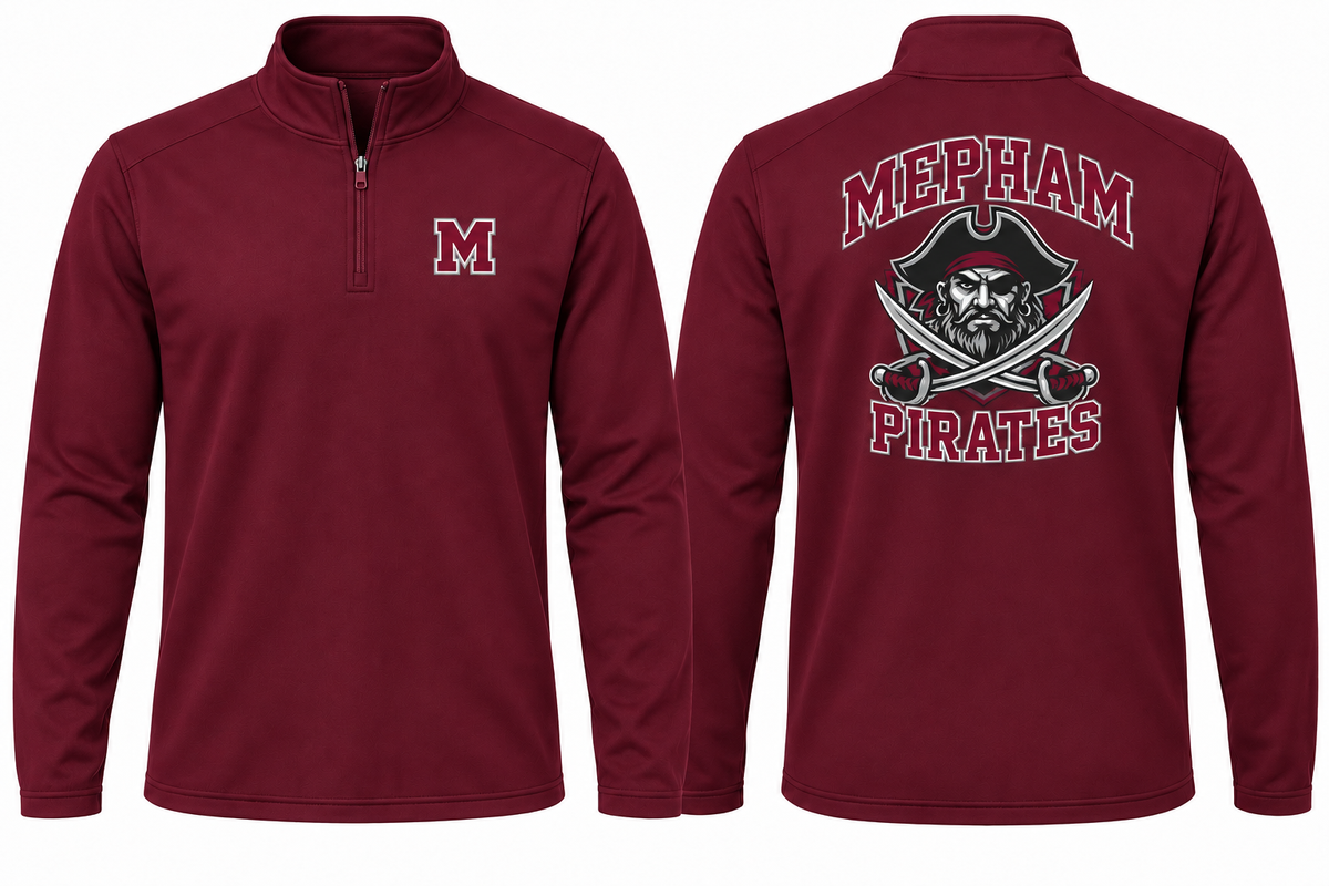 Mepham Pirates Varsity Quarter-Zip in Maroon front and back