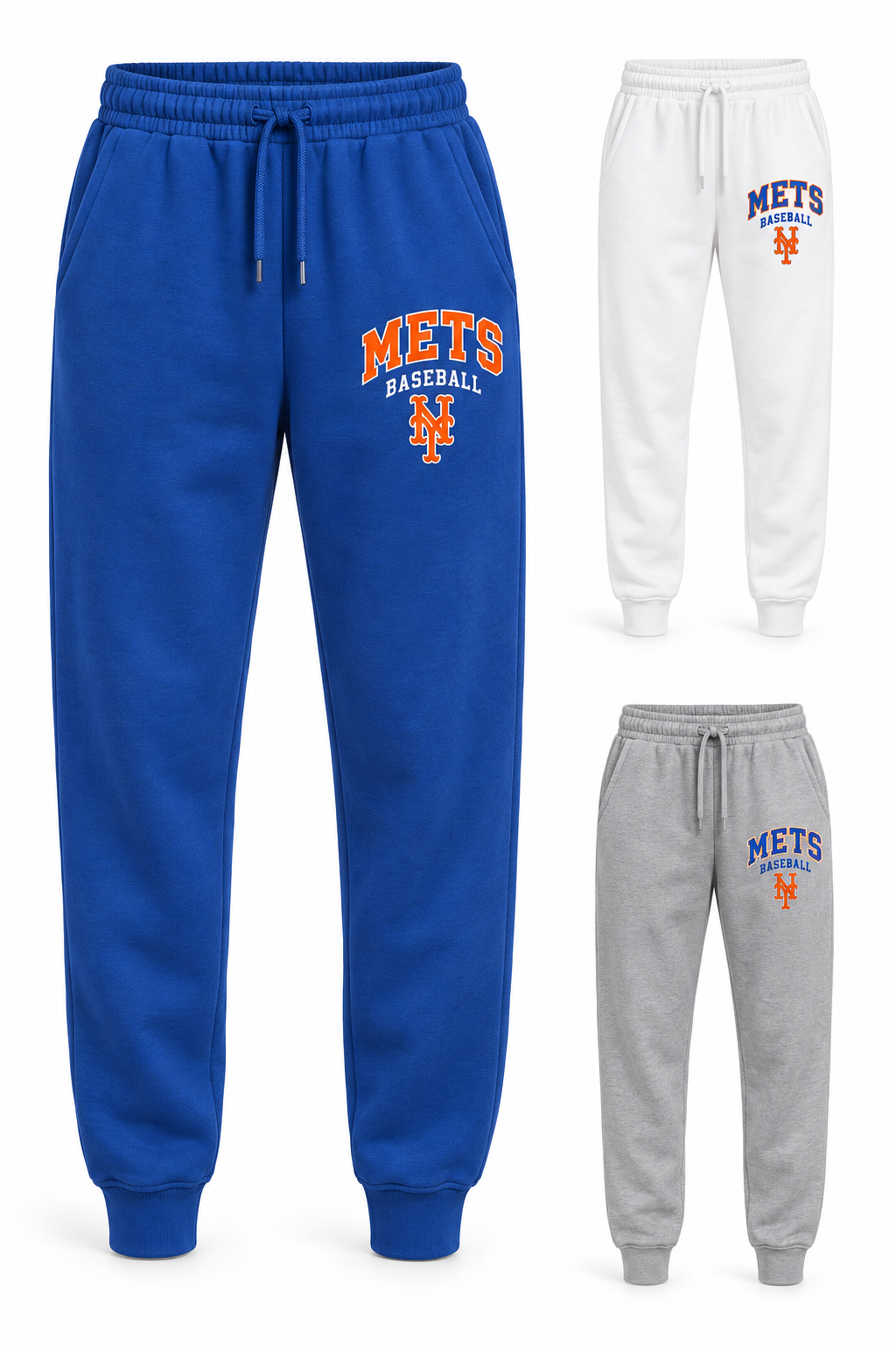 New York Mets Baseball Original Unisex Fleece Joggers — Royal Blue, White, Sport Gray