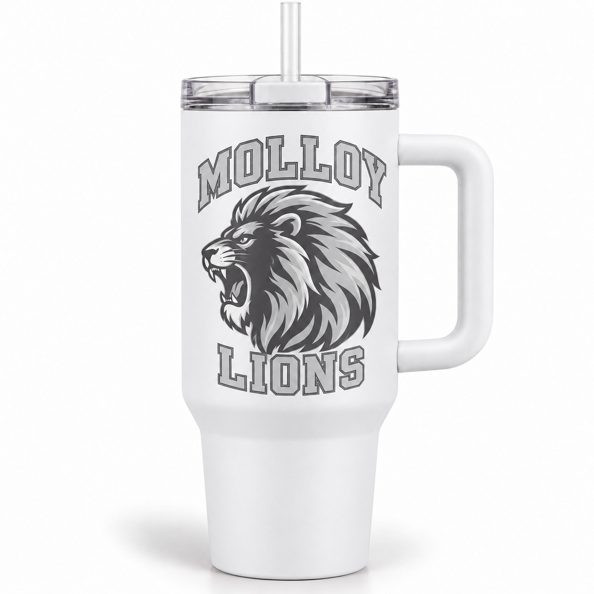 Molloy Lions Mascot Handled Tumbler — Whiteout