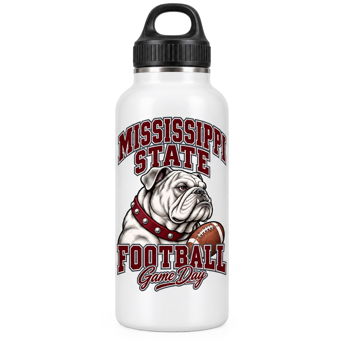 Mississippi State Mascot Water Bottle — White