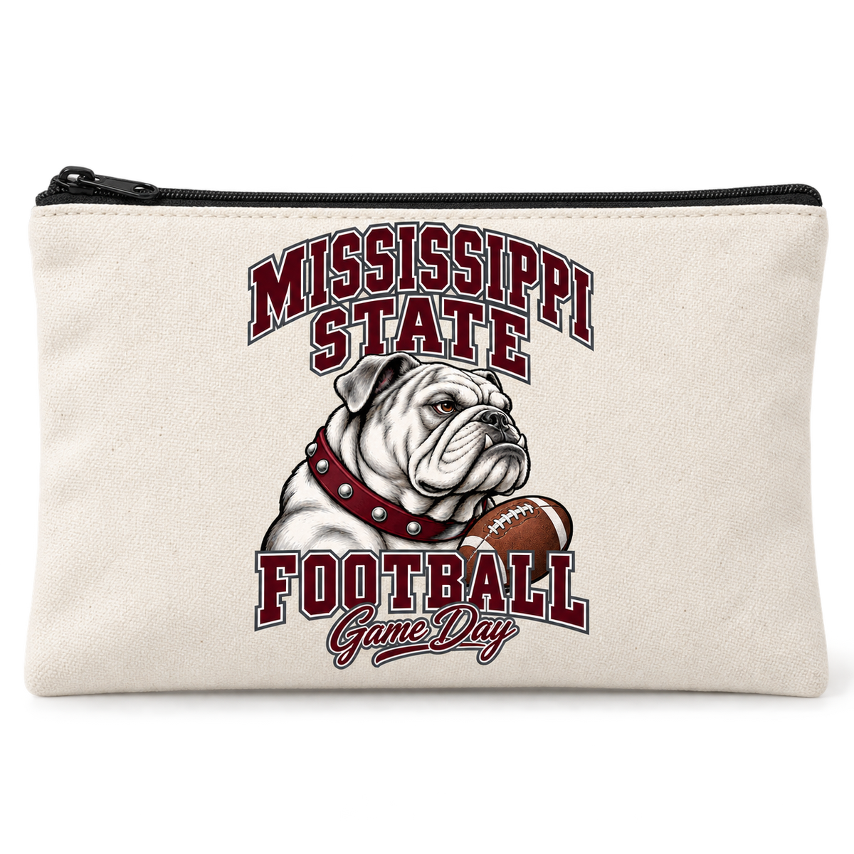 Mississippi State Mascot Zippered Pencil Pouch — Natural
