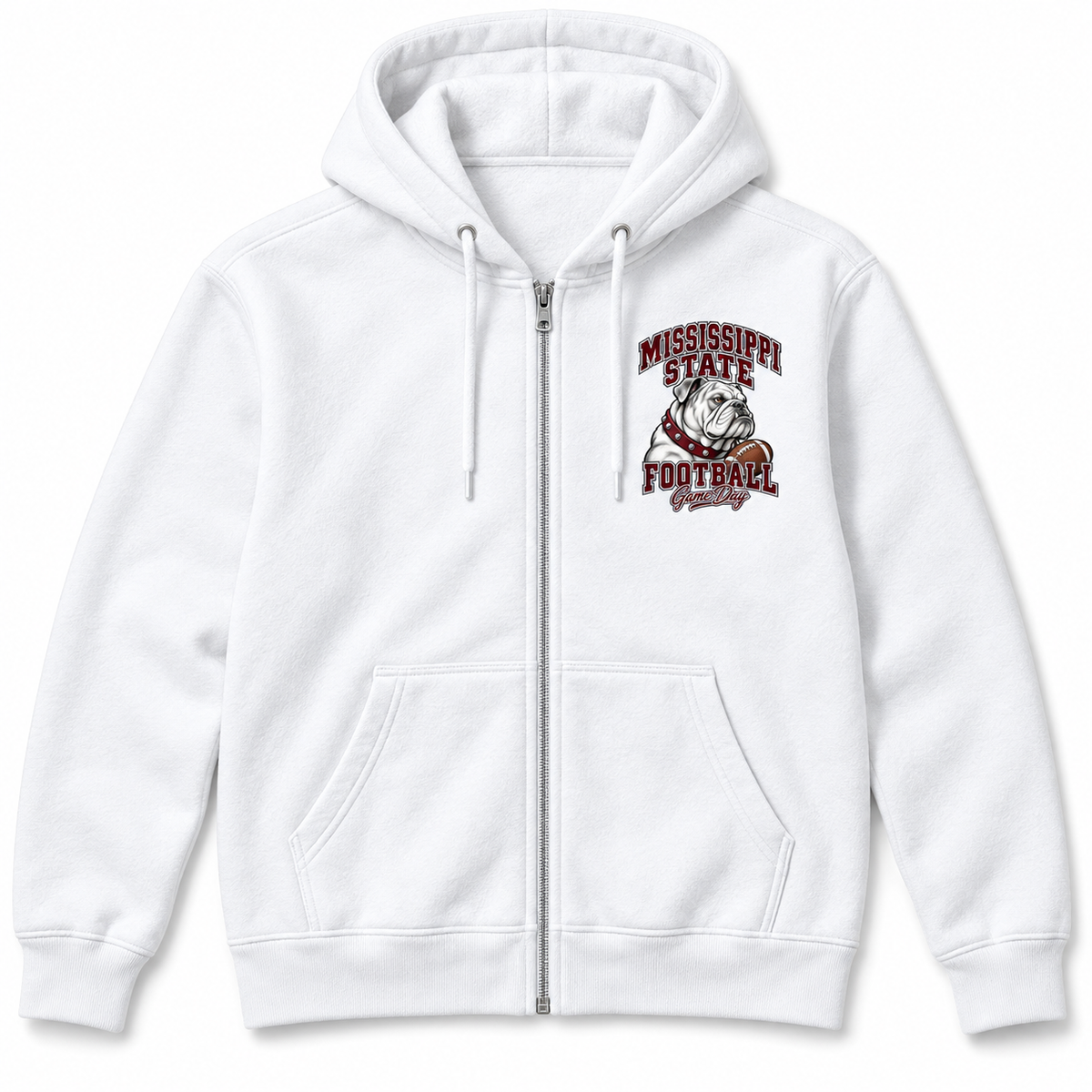 Mississippi State Left-Chest Full-Zip Hoodie in White
