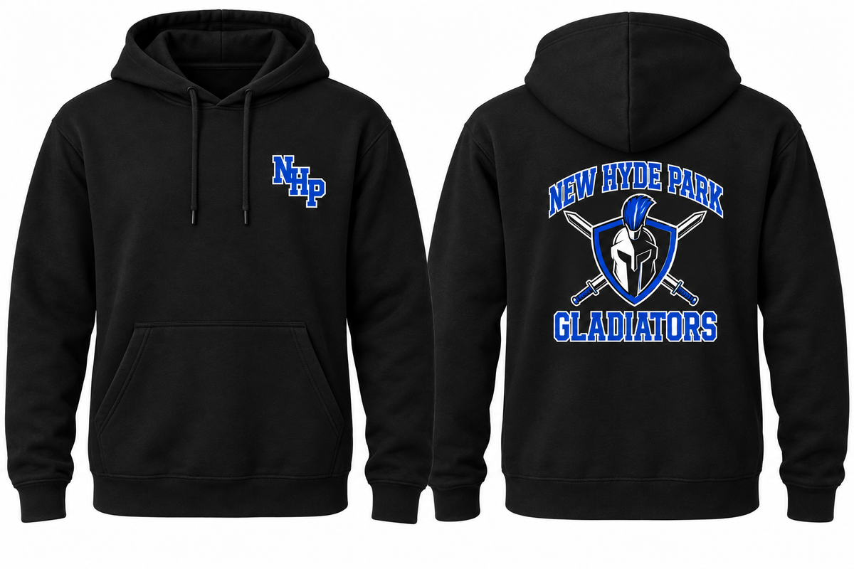NEW HYDE PARK GLADIATORS black hoodie front and back
