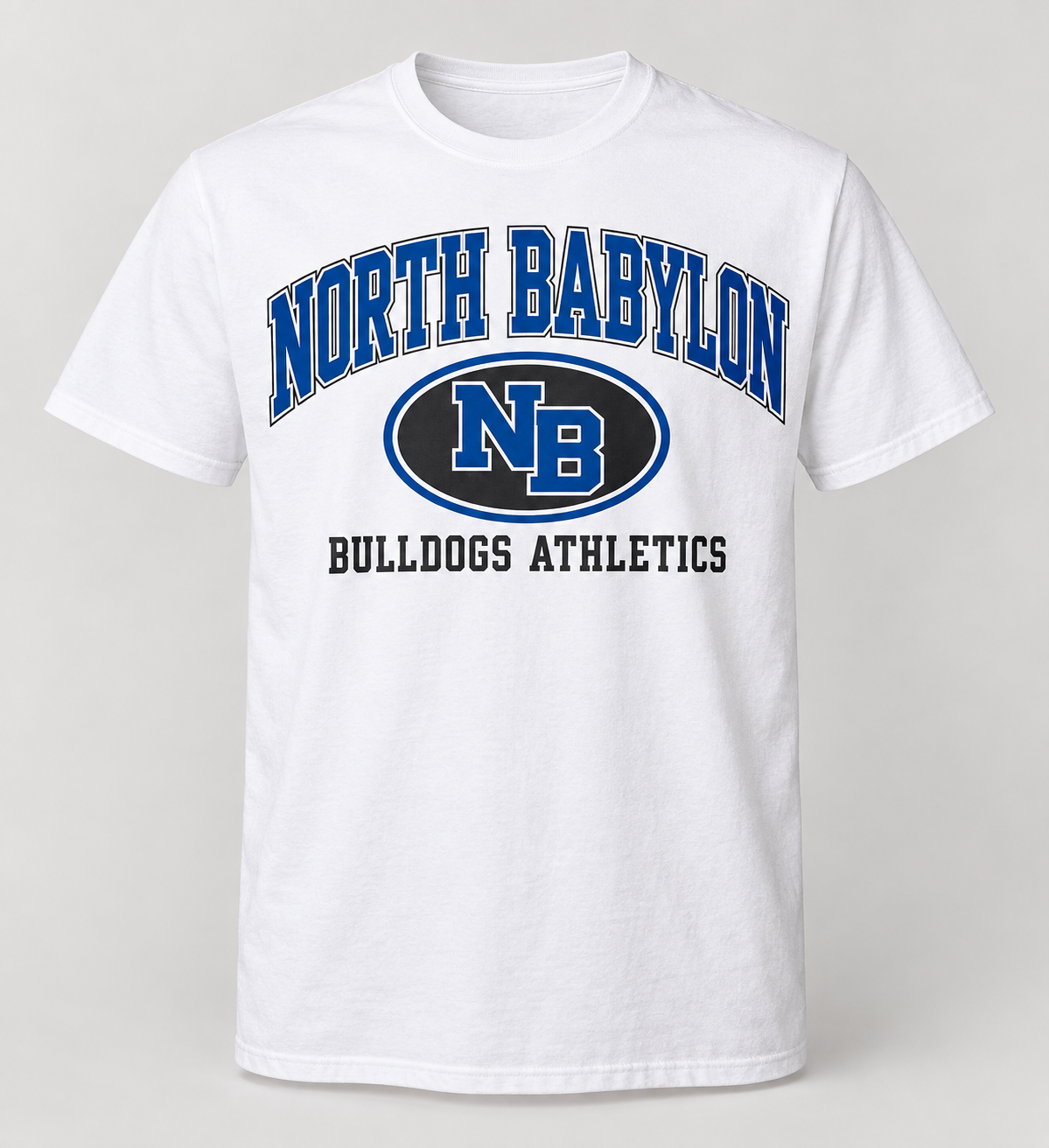 North Babylon Bulldogs Stadium Crest Tee in White — front view